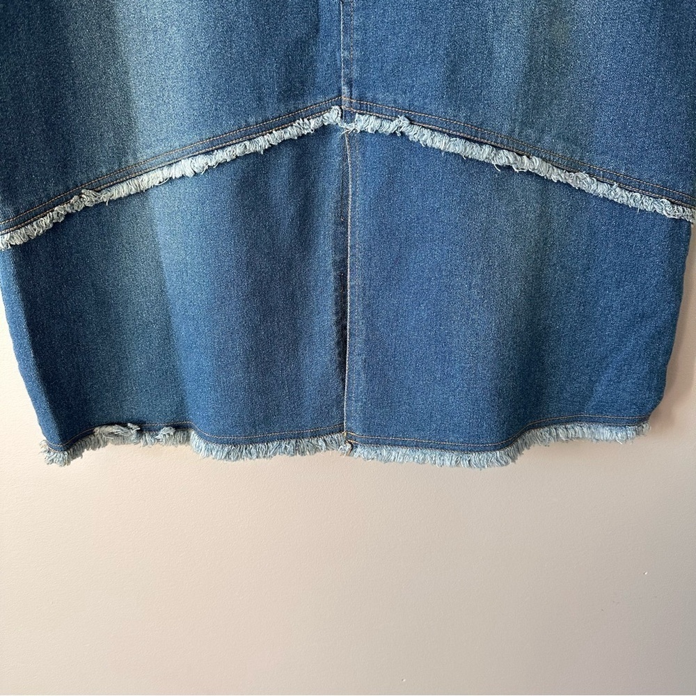 Y2K Ultra Pink Vintage Deadstock NWT Denim Skirt Frayed Hem Chevron Raw Edge - Picture 3 of 16